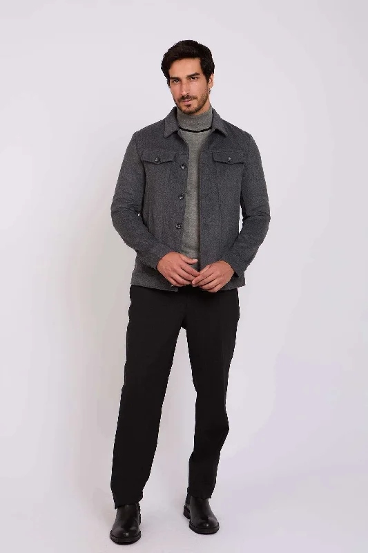 Men Regular Fit Jacket - Grey Print Jacket Jacquard Jacket Patchwork Jacket