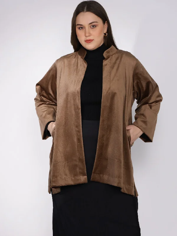 Tan Suede Short Jacket Fleece Fabric Down Fabric Feather Fabric