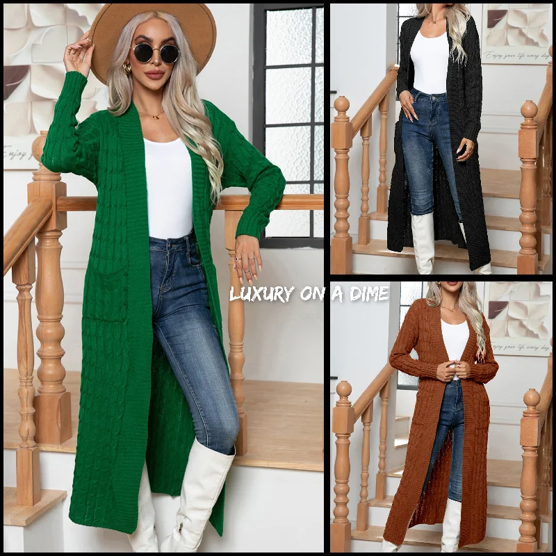 Cable Knit Long Sleeve Open Front Pocket Casual Sweater Cardigan Longline Duster Layered Multi-layer Single Layer Cable Knit Long Sleeve Open Front Pocket Casual Sweater Cardigan Longline Duster Layered Multi-layer Single Layer