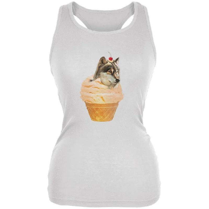 Ice Cream Cone Wolf Pale Blue Juniors Soft Tank Top trendy tank top