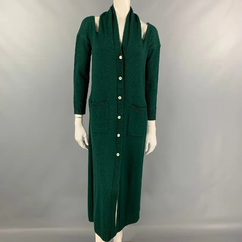 MONSE Size XS Green Knitted Merino Wool Open- Back Halterneck Long Cardigan Neon metallic Matte MONSE Size XS Green Knitted Merino Wool Open- Back Halterneck Long Cardigan Neon metallic Matte
