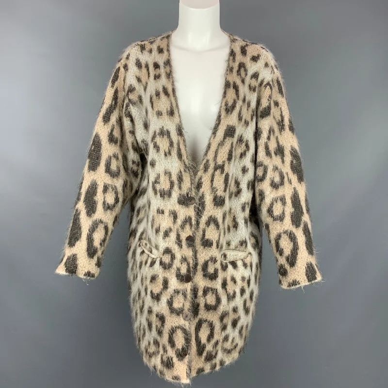 LOEWE Size XS Taupe Mohair Blend Leopard Print Long Cardigan Stylish Fashionable Trendy LOEWE Size XS Taupe Mohair Blend Leopard Print Long Cardigan Stylish Fashionable Trendy