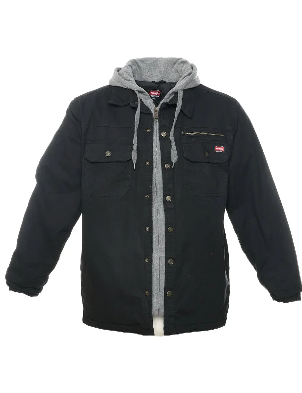 Wrangler Black Jacket - M Boat Neck Shawl Collar Notched Collar