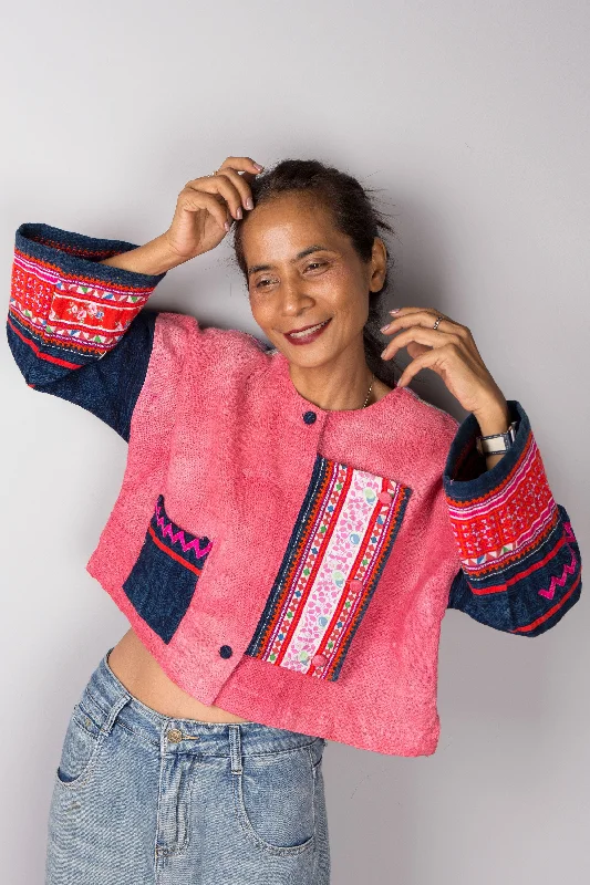 Pink hemp jacket Front Pockets Side Pockets Patch Pockets