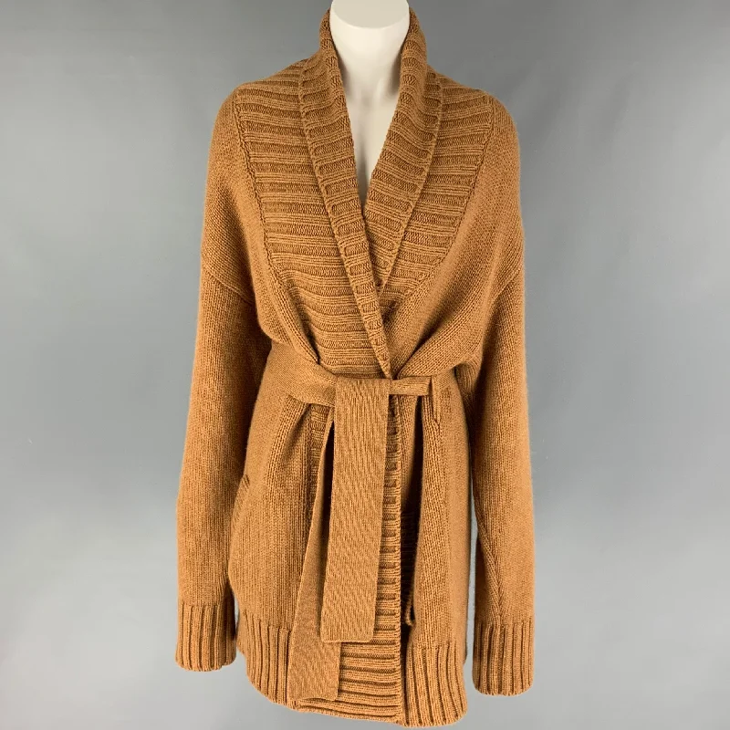 DOLCE & GABBANA Size 8 Tan Cashmere Shawl Collar Belted Cardigan Terry Terry Cloth Terry Knit DOLCE & GABBANA Size 8 Tan Cashmere Shawl Collar Belted Cardigan Terry Terry Cloth Terry Knit