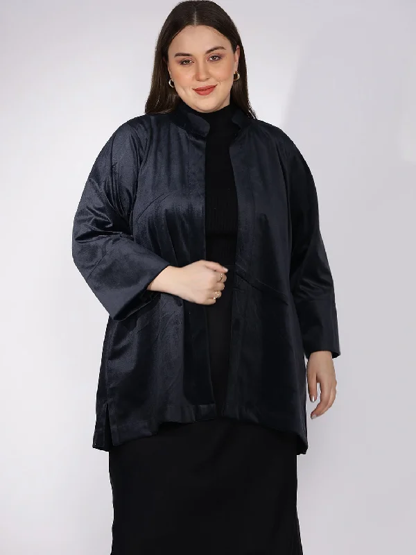 Black Suede Short Jacket Denim Fabric Leather Fabric Suede Fabric