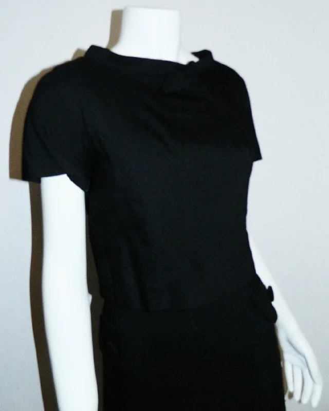 1960s black silk Abe Schrader day dress vintage bow top jacket XS Chenille Fabric Brocade Fabric Lace Fabric