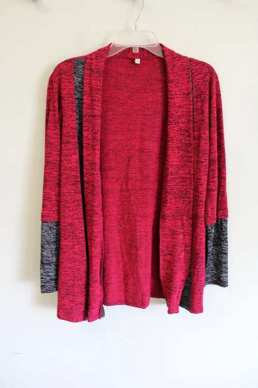 Red Gray Color Blocked Cardigan | S Spandex Blend Rayon Blend Denim Blend