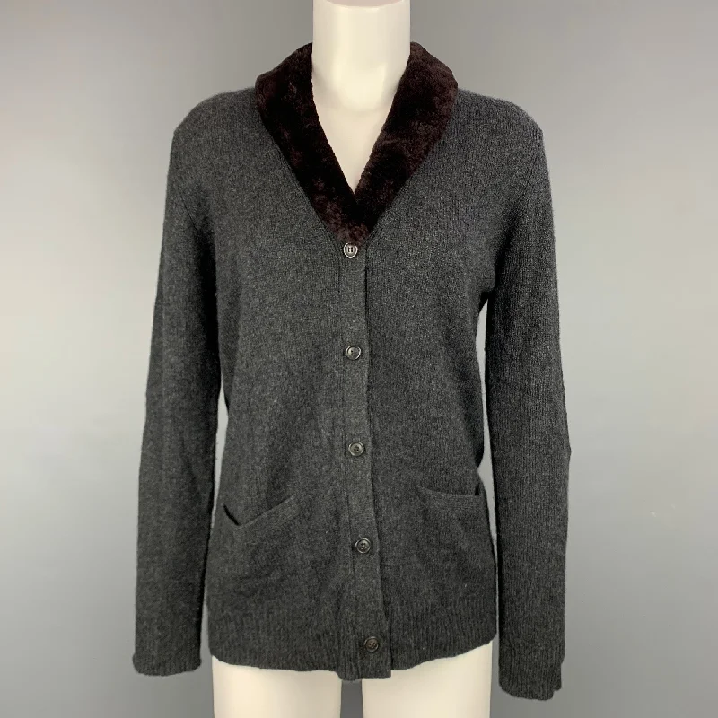 TSE Size S Charcoal Knitted Cashmere Buttoned Cardigan Fitted Slim Tailored