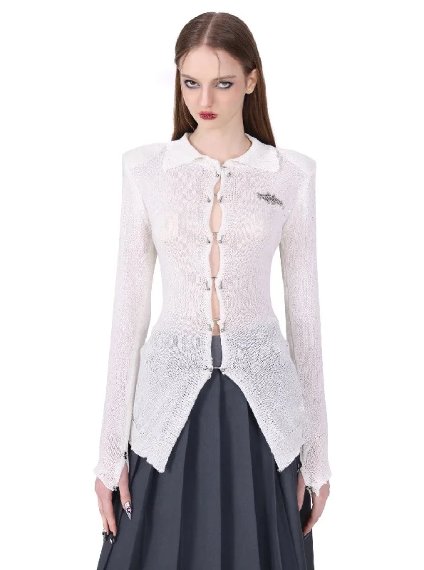 PINKSPINK Ethereal Sparkle Cardigan - Frost White Striped Floral Plaid
