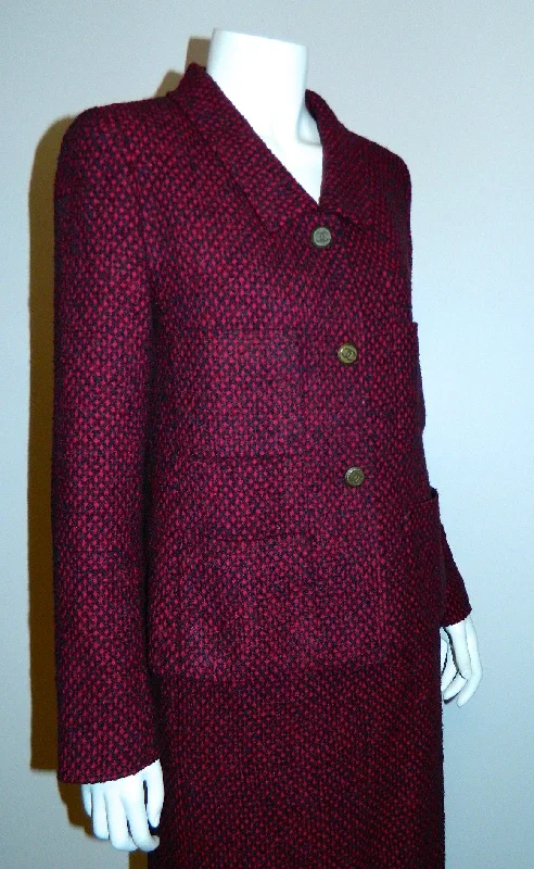 vintage 1980s CHANEL tweed suit plum blue wool boucle jacket skirt CC logo buttons S - M Anorak Shell Jacket Lightweight Jacket