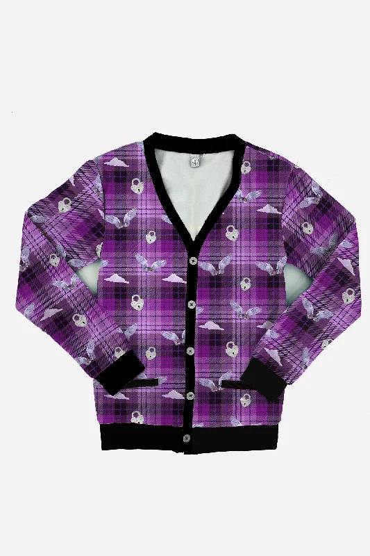 Purple Plaid Weirdcore Cardigan Boxy Cardigan Fitted Cardigan A-Line