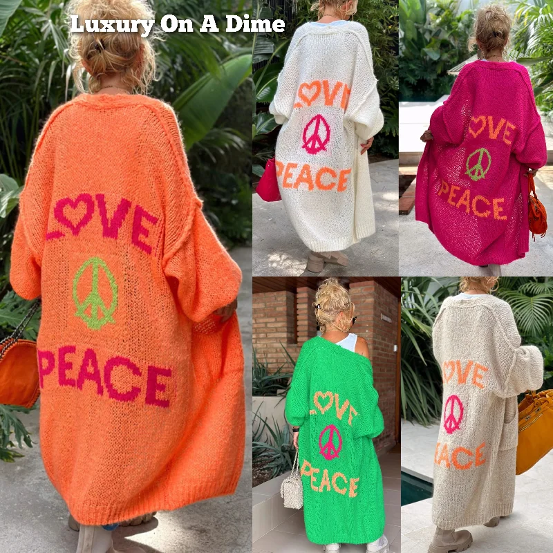 LOVE PEACE Oversized Knit Exposed Seam Longline Patch Pocket Duster Long Cardigan Knit Fabric Woven Fabric Fleece Fabric LOVE PEACE Oversized Knit Exposed Seam Longline Patch Pocket Duster Long Cardigan Knit Fabric Woven Fabric Fleece Fabric