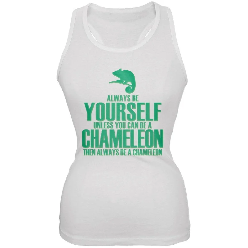 Always Be Yourself Chameleon White Juniors Soft Tank Top print tank top