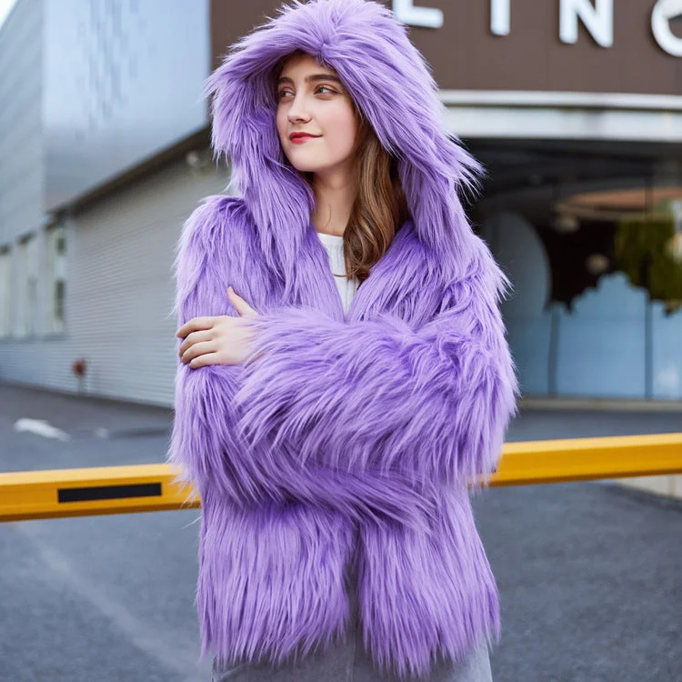 Faux Fur Washed Wool Long Hair Coat Women's Short Plush Cardigan Chenille Brocade Lace Faux Fur Washed Wool Long Hair Coat Women's Short Plush Cardigan Chenille Brocade Lace