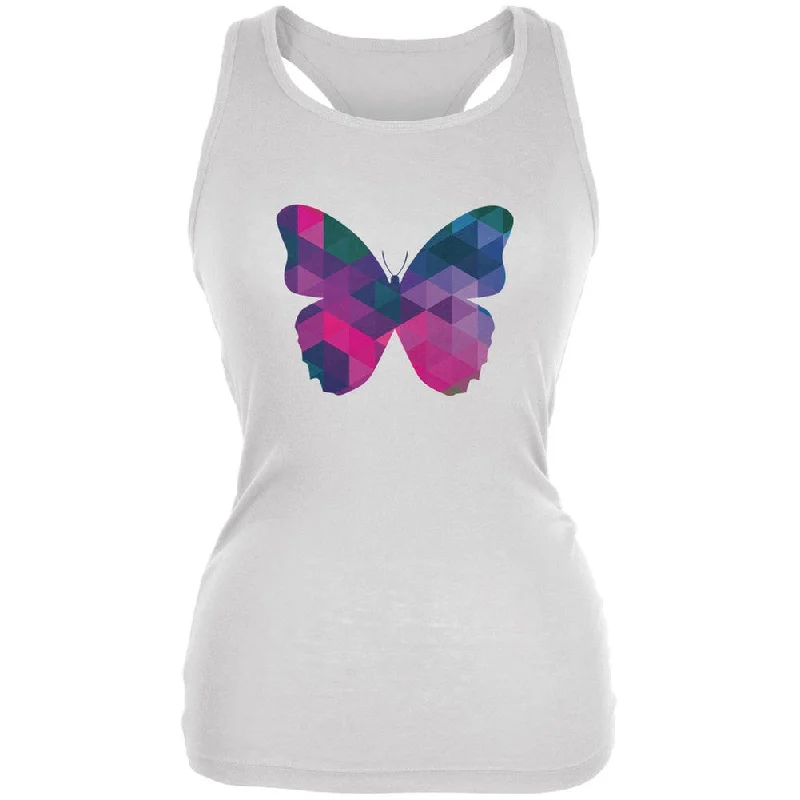 Butterfly Geometric White Juniors Soft Tank Top lace tank top