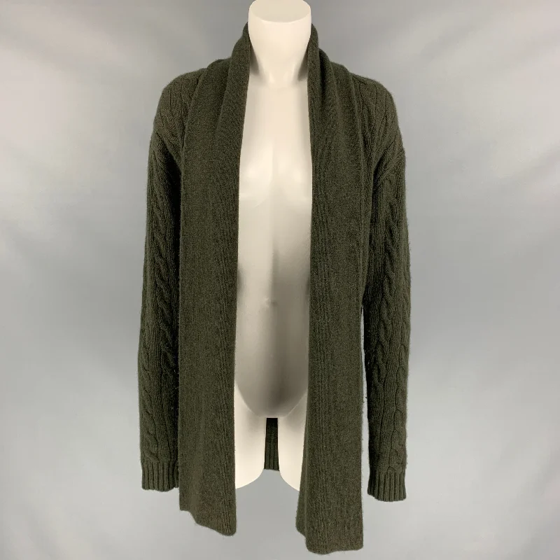 RALPH LAUREN Black Label Size S Forest Green Cable Knit Cashmere Shawl Collar Cardigan Notch Collar Peter Pan Collar Cowl Neck RALPH LAUREN Black Label Size S Forest Green Cable Knit Cashmere Shawl Collar Cardigan Notch Collar Peter Pan Collar Cowl Neck