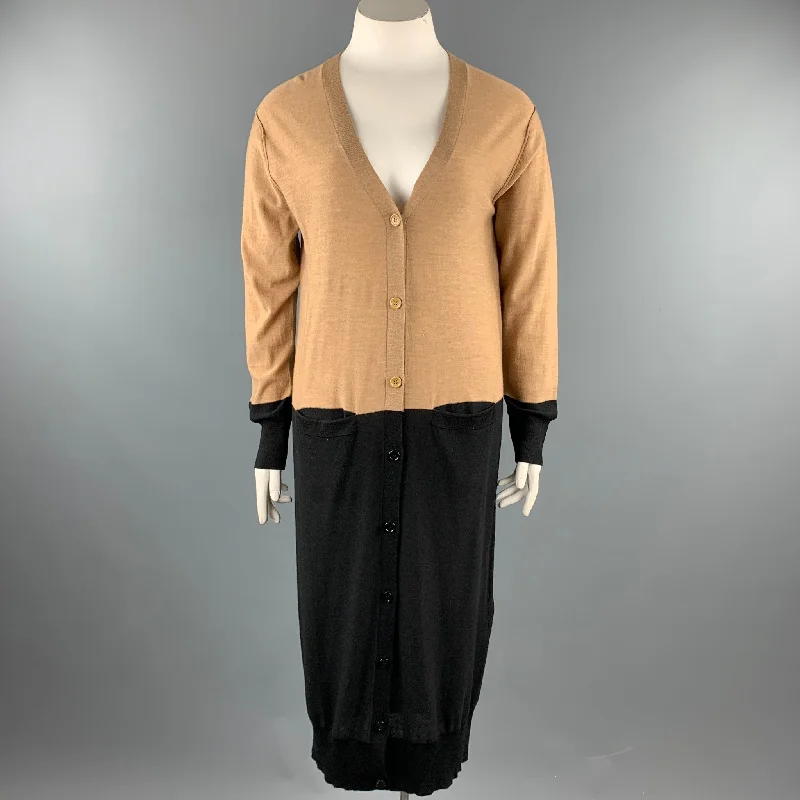 SONIA RYKIEL Size L Black / Beige Knitted Color Block Wool Cardigan Slim Fit Regular Fit Oversized SONIA RYKIEL Size L Black / Beige Knitted Color Block Wool Cardigan Slim Fit Regular Fit Oversized