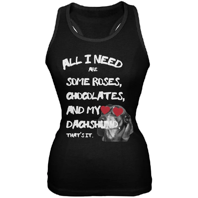 Valentine's Day - All I Need Is My Dachshund Black Soft Juniors Tank Top fitted tank top