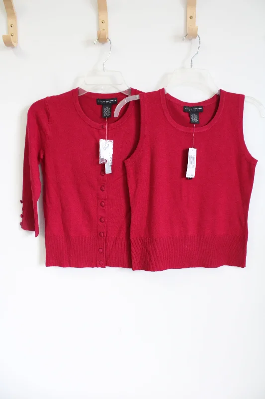 NEW Grace Elements Butter Soft Magenta Pink Knit Matching Tank & Cardigan | PS Petite Zippered Buttoned Snapped NEW Grace Elements Butter Soft Magenta Pink Knit Matching Tank & Cardigan | PS Petite Zippered Buttoned Snapped
