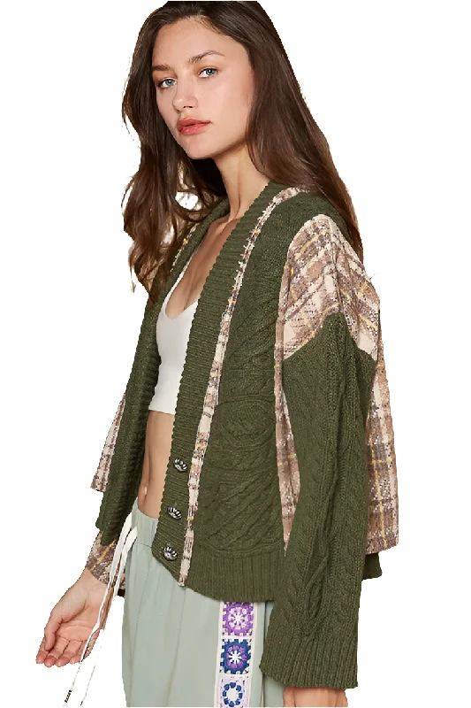 POL Cable Knit Jacket Patchwork Retro Button-up Chunky Plaid Oversized Cardigan Casual Formal Business POL Cable Knit Jacket Patchwork Retro Button-up Chunky Plaid Oversized Cardigan Casual Formal Business