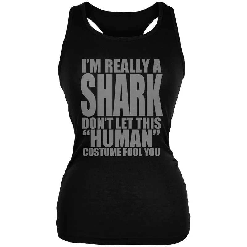 Halloween Human Shark Costume Black Juniors Soft Tank Top lemon yellow tank