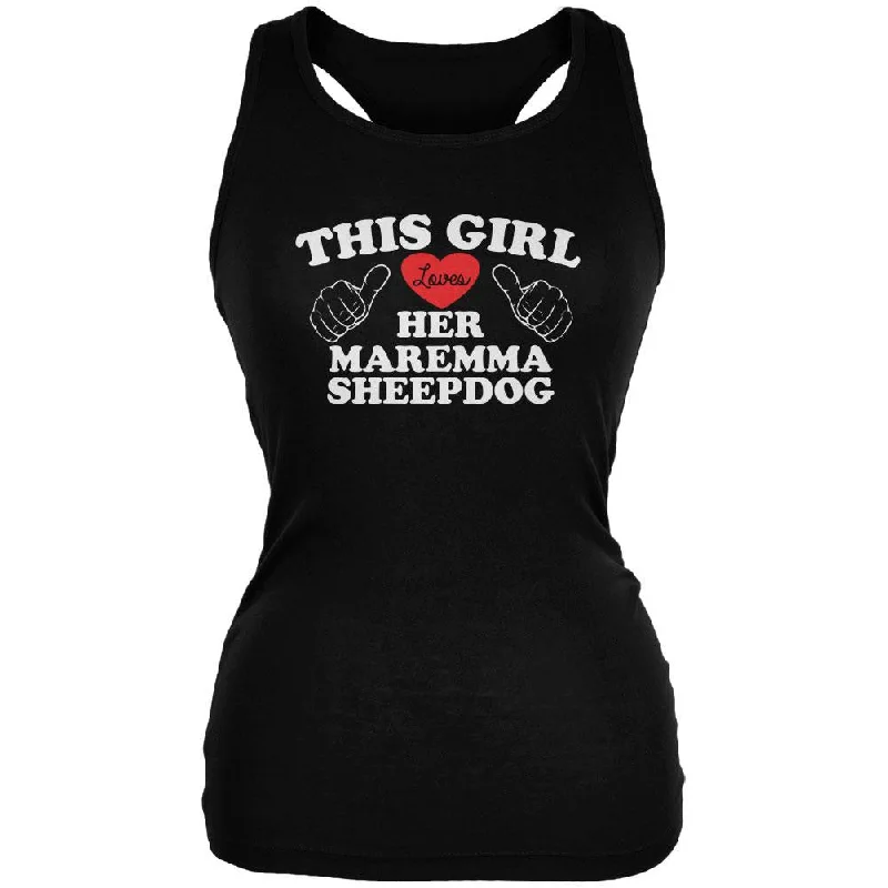 Valentines This Girl Loves Her Maremma Sheepdog Black Juniors Soft Tank Top open back tank