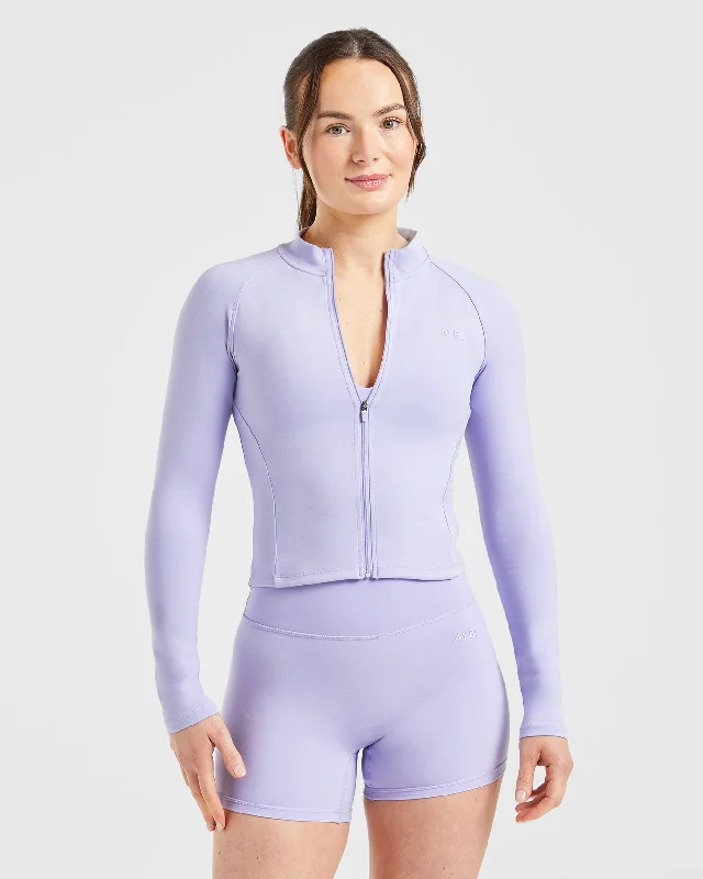 Staple Zip Jacket - Pastel Lavender Zippered Front Buttoned Front Snap Front