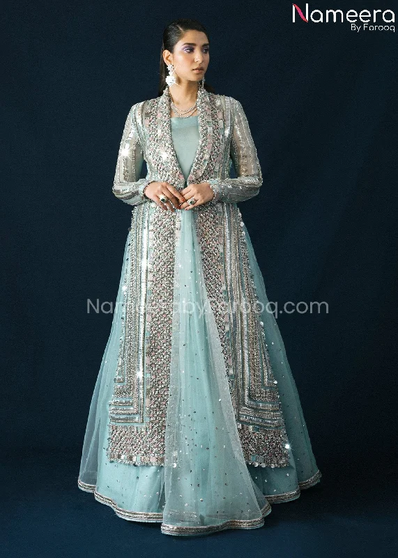 Ice Blue Organza Jacket Lehenga Dress in Net #BS628 Faux Fur Jacket Real Fur Jacket Shearling Jacket