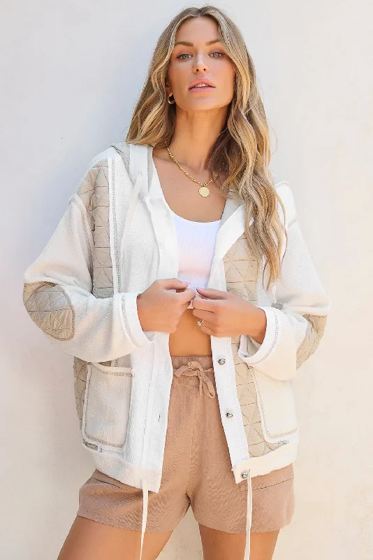 Quilted Textured Patchwork Loose Fit Hooded Jacket Ribbed Jacket Pleated Jacket Ruffled Jacket