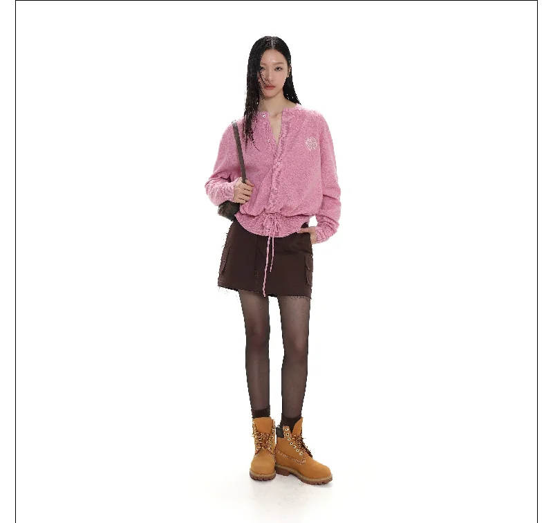 Knit Cardigan With Drawstring And Buttons Plaid Cardigan Polka Dot Checkered