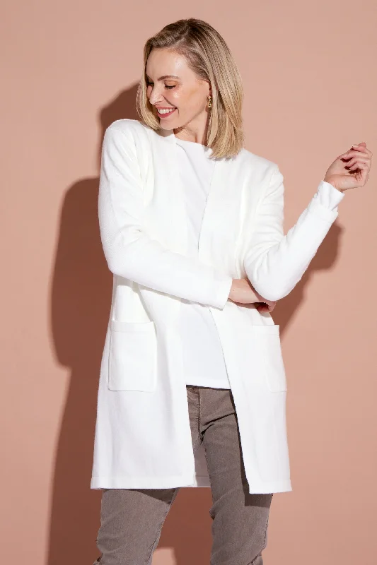 Salima Knit Cardigan - Ivory Denim Fabric Leather Fabric Suede Fabric