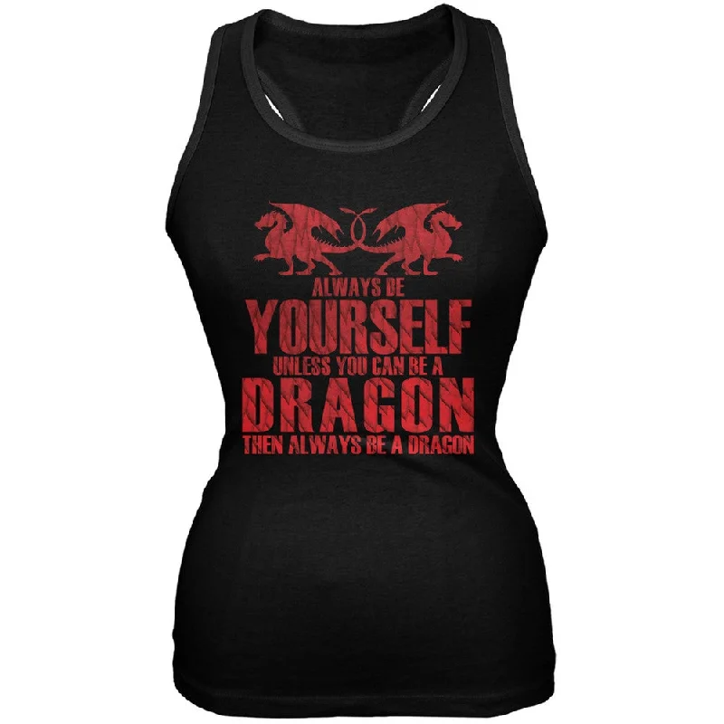 Always Be Yourself Dragon Black Juniors Soft Tank Top basic tank top