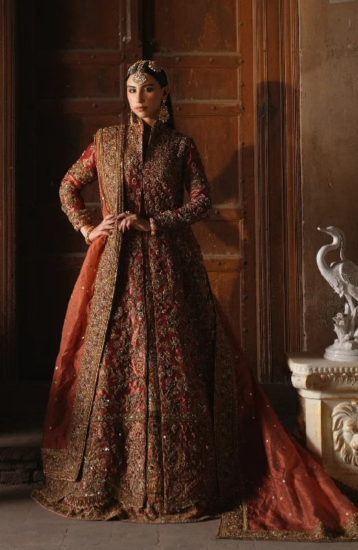 Pakistani Bridal Dress in Open Jacket Lehenga Style Boat Neck Shawl Collar Notched Collar