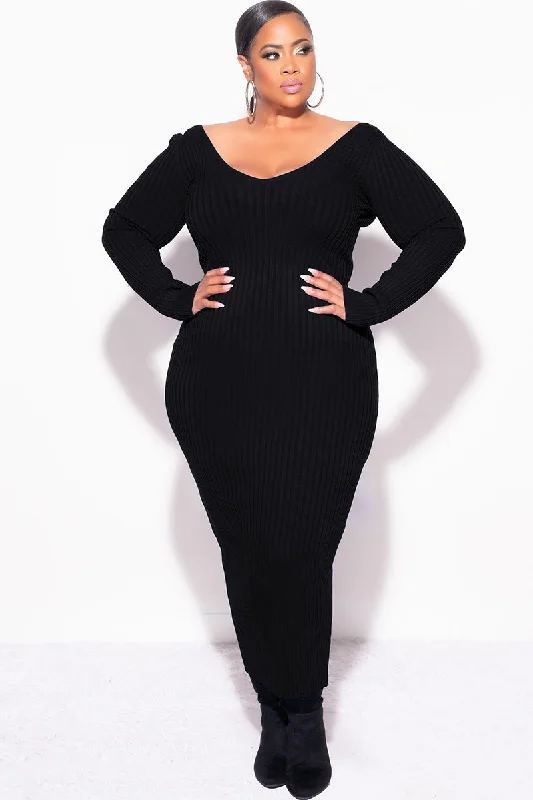 Final Sale Plus Size BodyCon Ribbed Knit Dress in Black