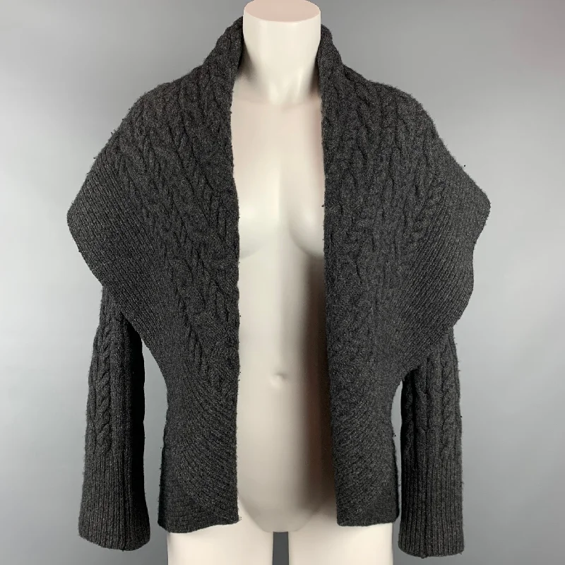 RALPH LAUREN Black Label Size M Grey Knitted Wool / Cashmere Shawl Collar Circle Cardigan Transparent Opaque Sheer RALPH LAUREN Black Label Size M Grey Knitted Wool / Cashmere Shawl Collar Circle Cardigan Transparent Opaque Sheer