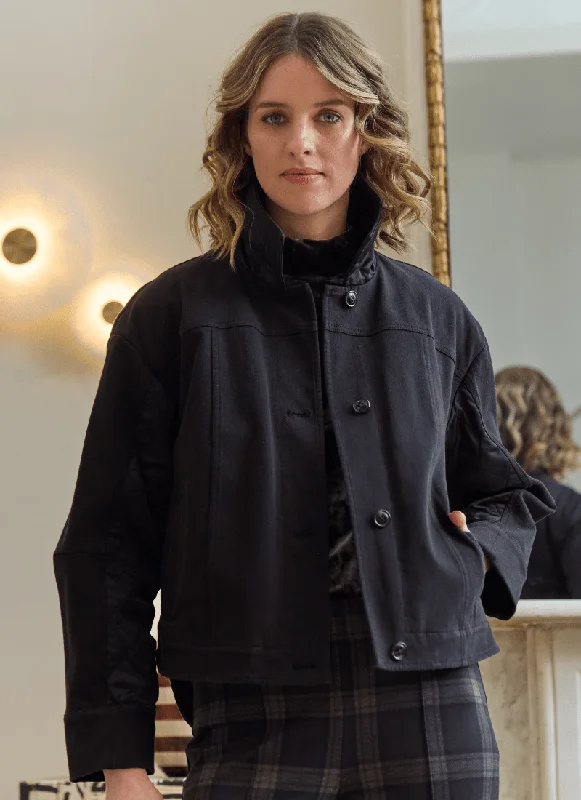 Pierce Mix Media Quilted Jacket | Black Welt Pockets Slit Pockets Flap Pockets