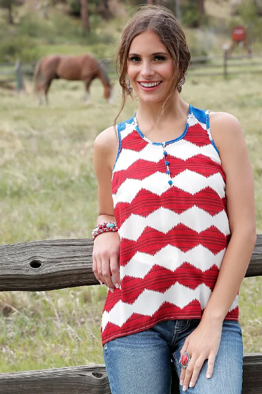 Cruel Girl Red/White/Blue Print Tank Top for Women off shoulder tank