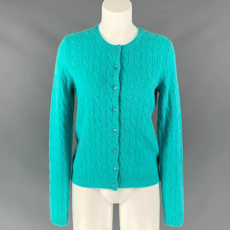 BLACK LABEL RALPH LAUREN Cashmere Cable Knit Size L Aqua Cardigan Button Cardigan Zip Cardigan Pullover Cardigan BLACK LABEL RALPH LAUREN Cashmere Cable Knit Size L Aqua Cardigan Button Cardigan Zip Cardigan Pullover Cardigan
