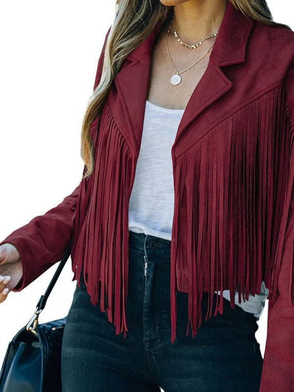 Black and Sage Green Fringe Suede Jacket Tiered Jacket Buttoned Jacket Zippered Jacket