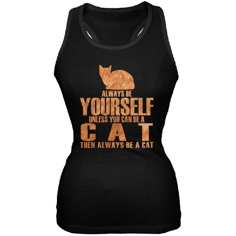 Always Be Yourself Cat Black Juniors Soft Tank Top workout tank top