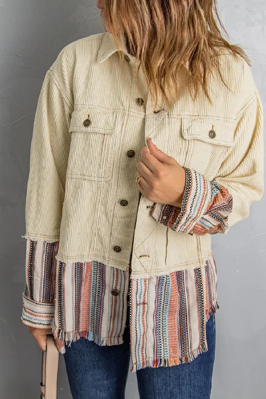 Button Up Pockets Striped Color Block Corduroy Jacket Nylon Jacket Polyester Jacket Spandex Jacket Button Up Pockets Striped Color Block Corduroy Jacket Nylon Jacket Polyester Jacket Spandex Jacket