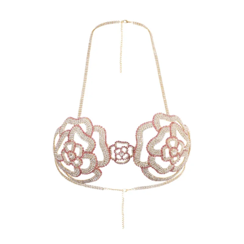 Rhinestone Rose Body Chain Bra Creative for Fancy Dress Cosplay Celebrations