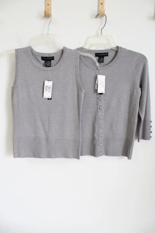 NEW Grace Elements Butter Soft Gray Knit Matching Tank & Cardigan | PP Petite Toggled Drawstring Belted NEW Grace Elements Butter Soft Gray Knit Matching Tank & Cardigan | PP Petite Toggled Drawstring Belted