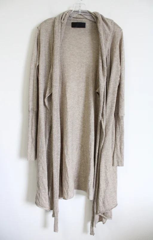 M&C Long Beige Wrap Cardigan | S Fitted Slim Tailored