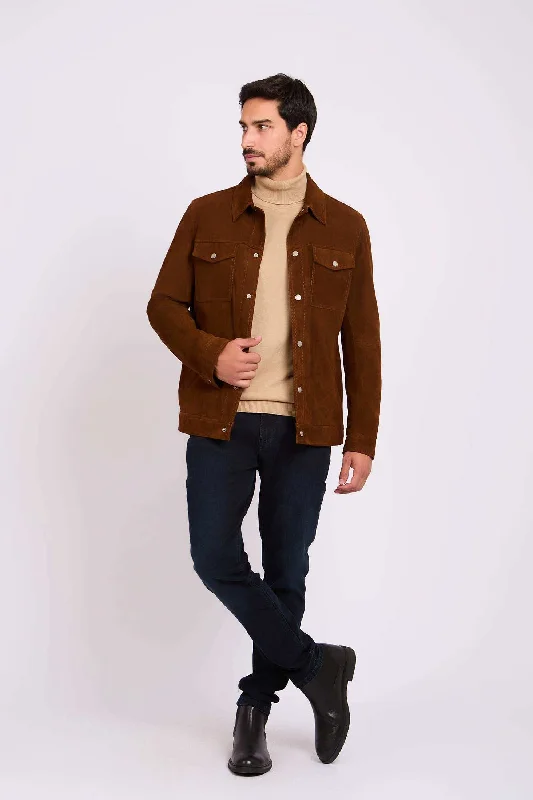Men Regular Fit Jacket - Brown Hooded Jacket Caped Jacket Shawl Collar Jacket