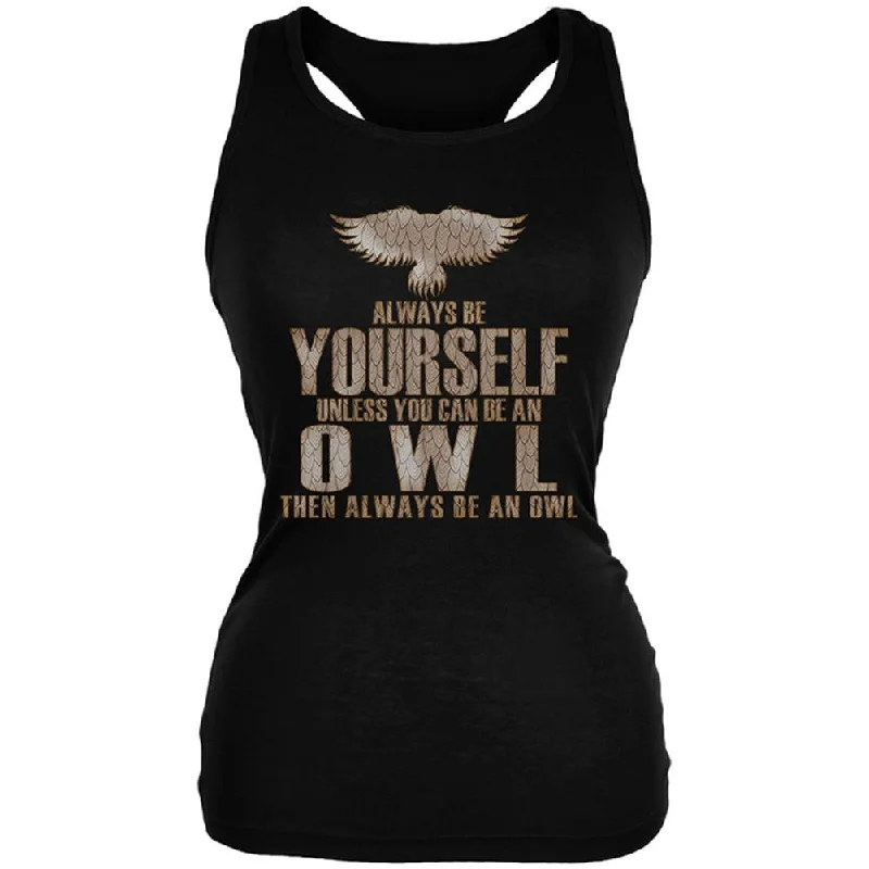 Always Be Yourself Owl Black Juniors Soft Tank Top cropped tank top