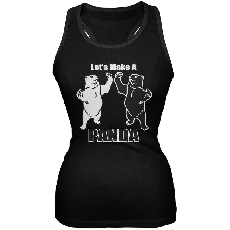 Let's Make a Panda Funny Black Juniors Soft Tank Top low neck tank