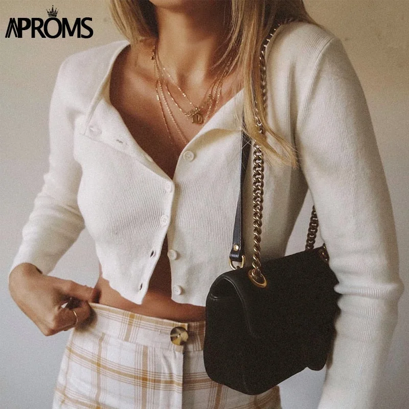 Aproms Candy Color Ribbed Knitted Cardigan Long Sleeve Thin Thick Dense