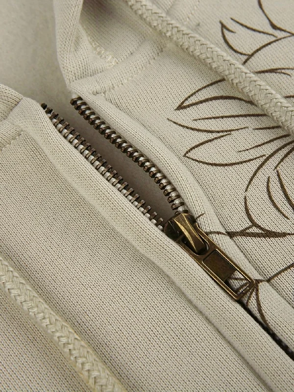 Beige Drawstring Hoodie Jacket Knit Jacket Woven Jacket Fleece Jacket